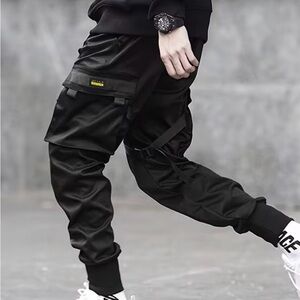 1XL New -Men's Black Streetwear Cargo Joggers; Techwear or Tactical Utility